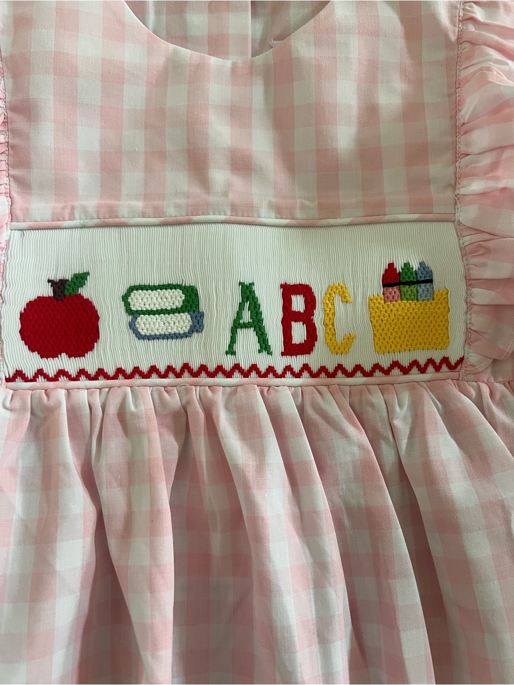 BRAND NEW! Stitchy Fish Pink Gingham Smocked ABC Dress - never worn! - Picture 6 of 12